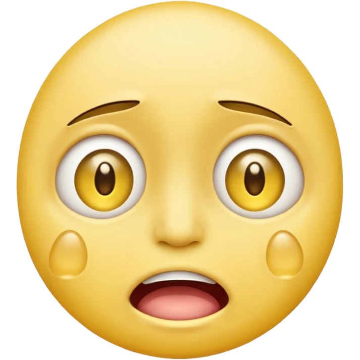 crying emoji with eyes open wide, visible eye bags, yellow emoji, visible teeth, stretched out mouth emoji