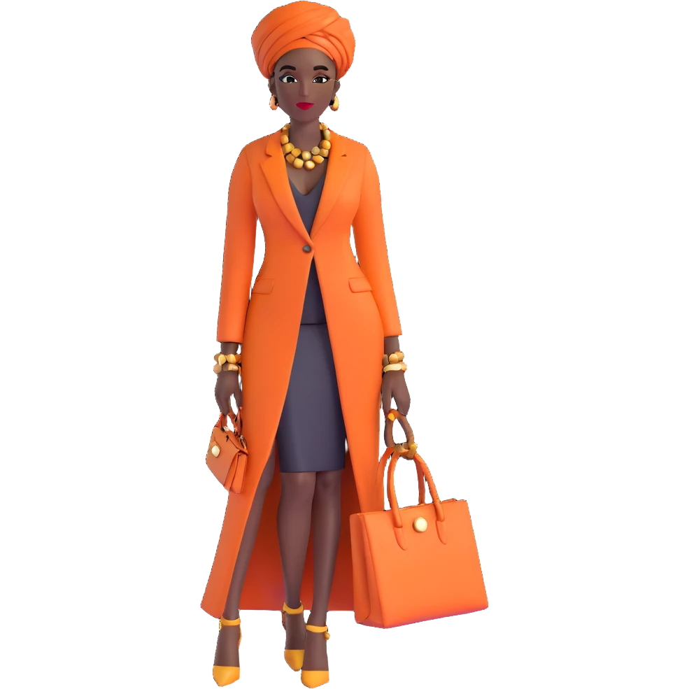 Chic African woman in high fashion outfit, elegant accessories, and contemporary urban style emoji