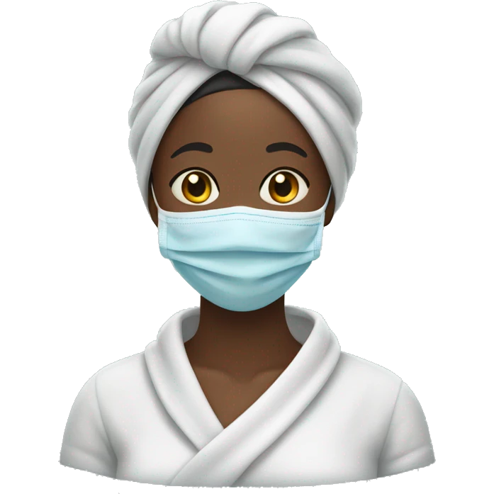 Black woman smiling with a face mask on and a towel covering her hair  emoji