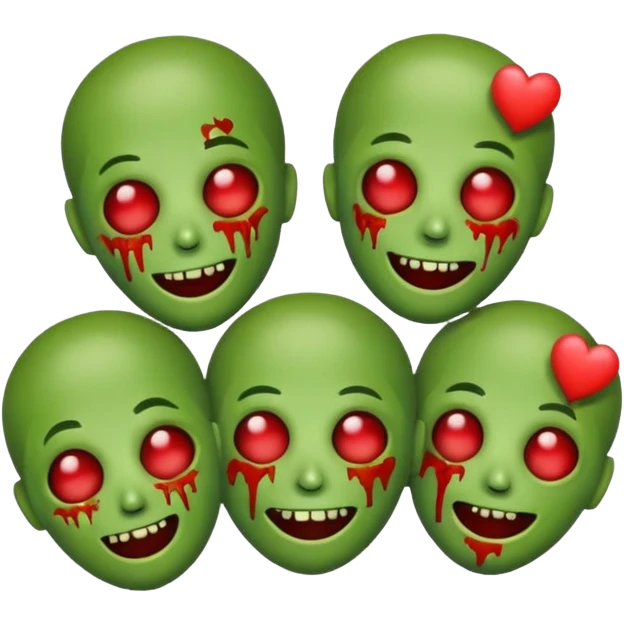 Zombies made out of heart emojies fighting with green skin emoji