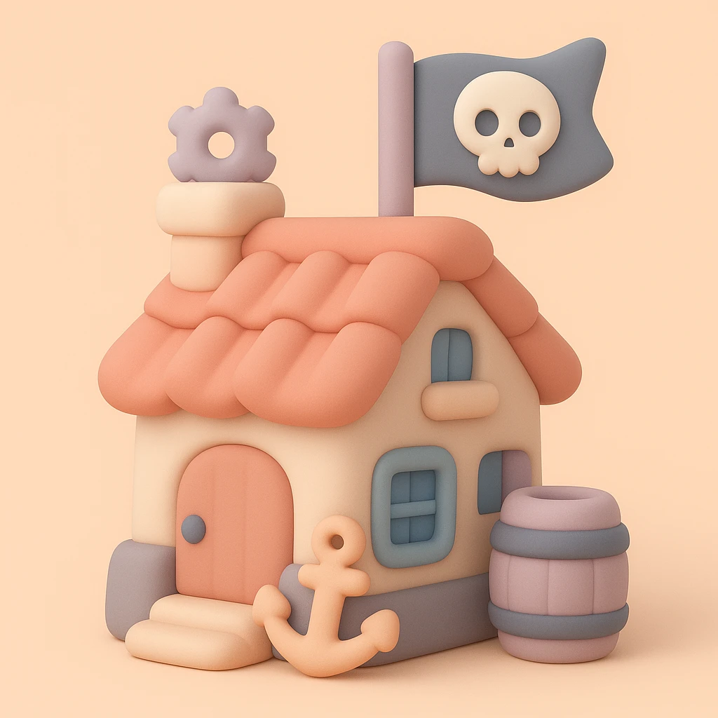 old pirate's house with skull flag emoji