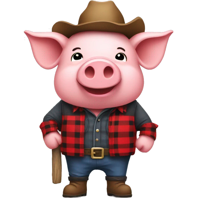 Pig standing up with a red lumberjack outfit emoji