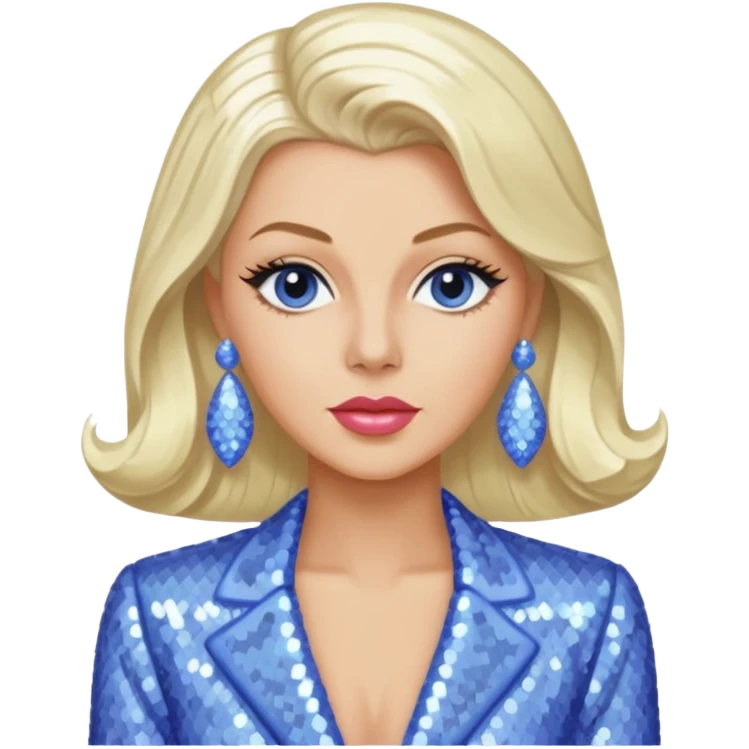Lana Turner with long platinum blonde hair, periwinkle sequin outfit  emoji