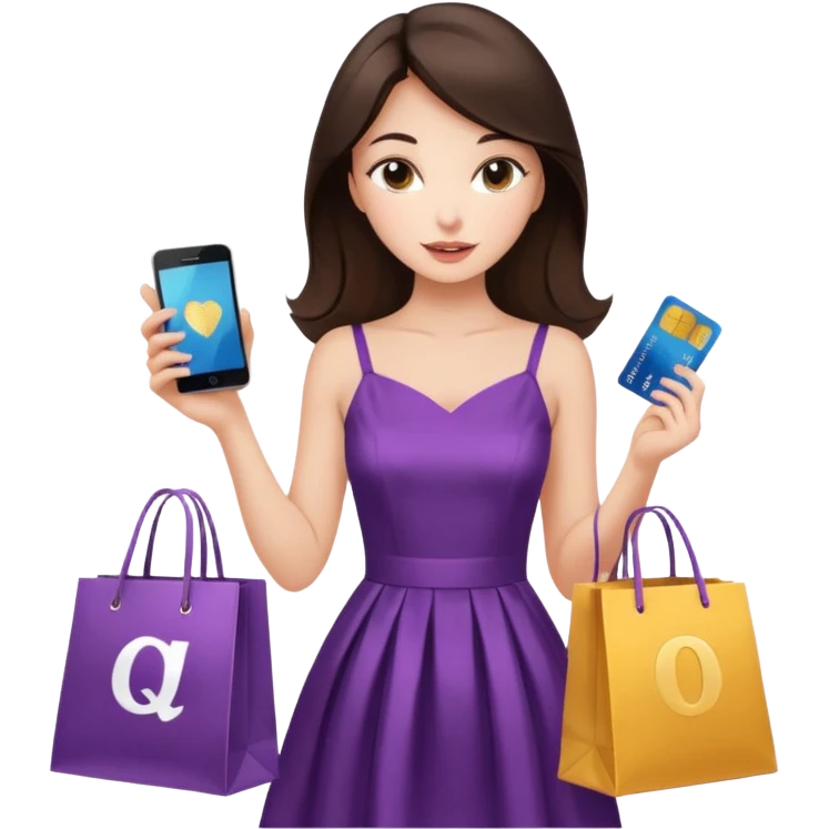 Glam brunette girl calmly choosing one premium shopping bag, giving a small approving nod — quality over quantity emoji