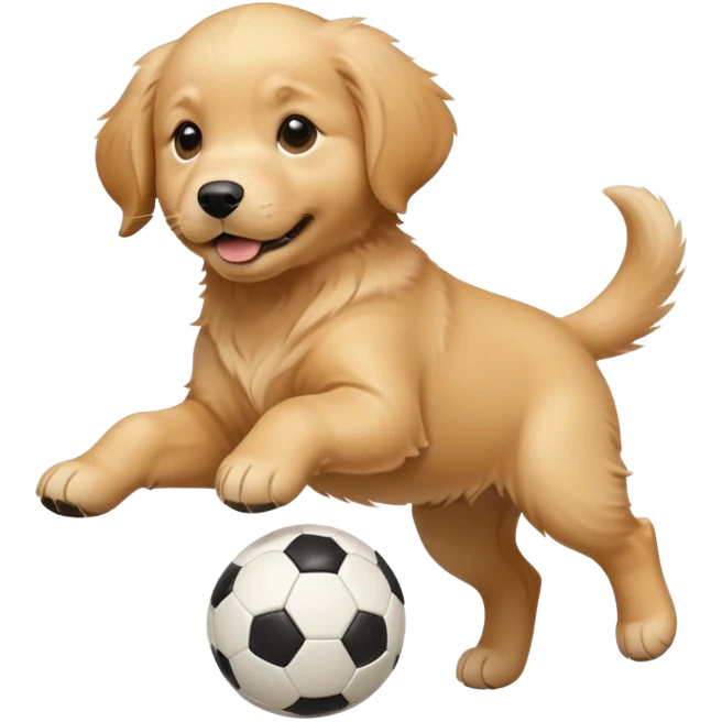 Golden retriever puppy playing soccer emoji