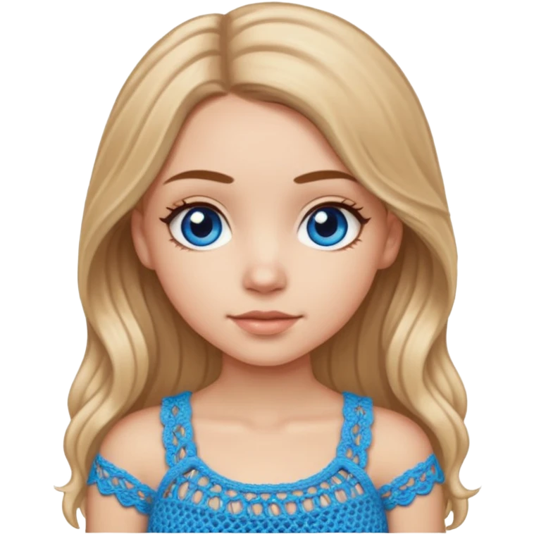 White Girl with long light brown slightly blonde ish hair and blue eyes wearing a cute crochet top emoji