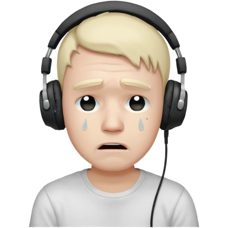Male, crying, wearing headphone having mic, t-shirt 
 emoji