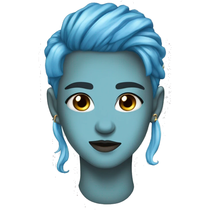 nose septum piercing, blue hair, liberal emoji