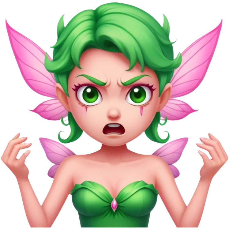 pink fairy in green dress anger emoji