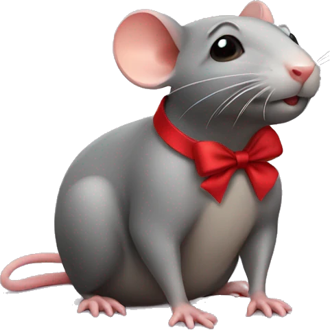 Rat with a red bow around neck on side emoji