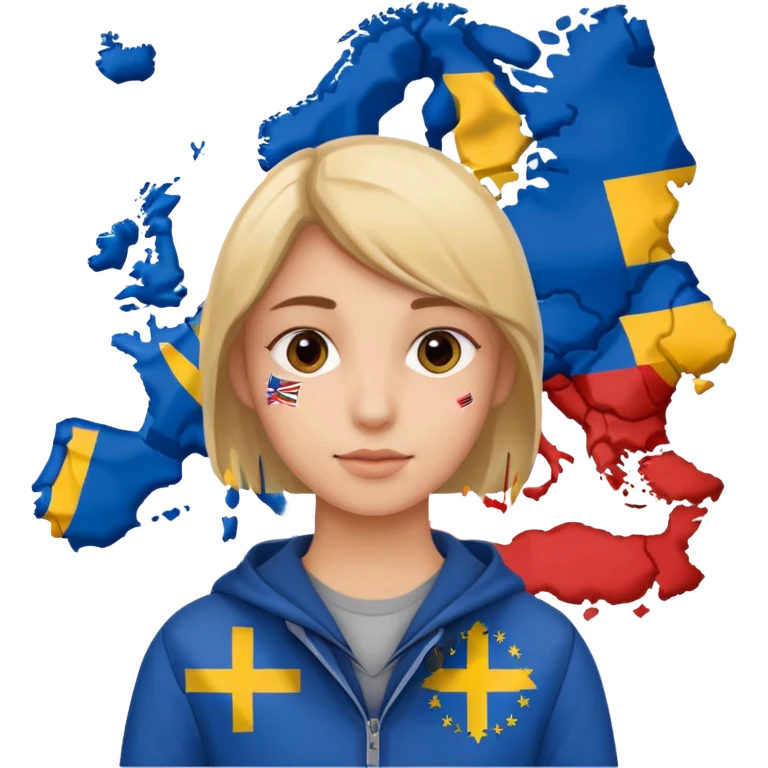Europe styled student. Europe map with flags inside of the map is on the background  emoji
