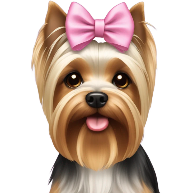 Yorkshire terrier biewer with pink bow emoji