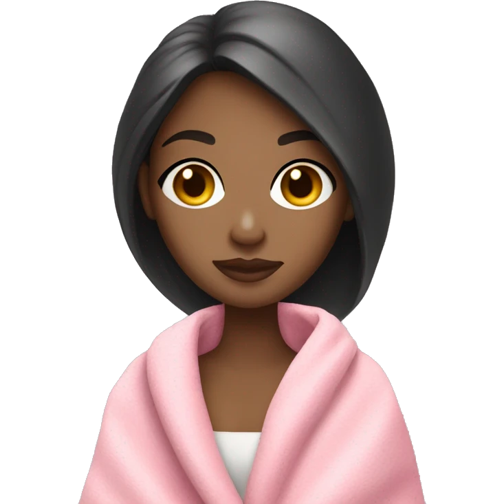 a girl with light skin and dark hair and a glass of white wine wrapped in a pink blanket emoji