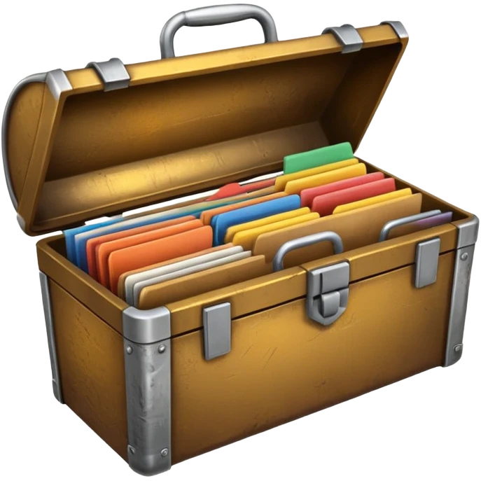 3D old Brown golden toolbox filled with files emoji