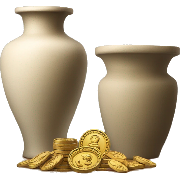 collectible coins next to an ancient vase emoji