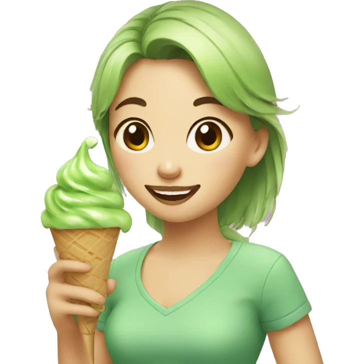 Girl eating matcha ice-cream  emoji