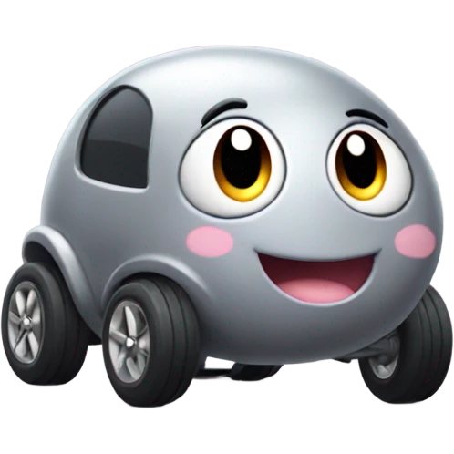 Metal cute mad Kirby Gray ball driving on car wheels with mad eyebrows game emoji