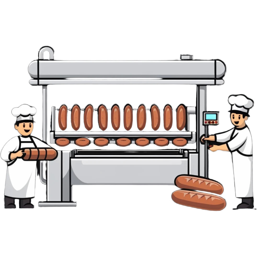 food factory making sausages with production line emoji
