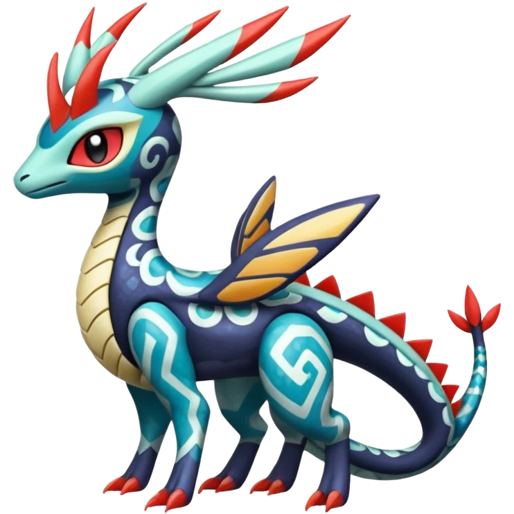zig-zag-patterned tribal tropical hot spotted Meloetta-Dialga-Salamence-Giratina-Noivern-Pokémon-Fakémon-fusion-hybrid-creature emoji