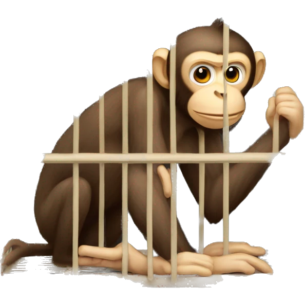 Monkey in a cage. Can't reach the banana.  4к emoji
