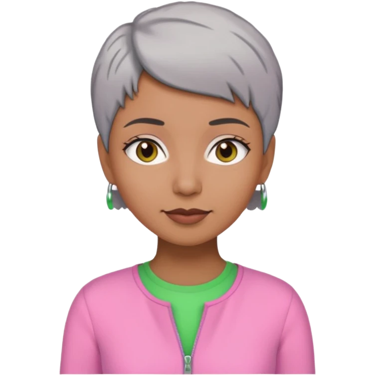 Brown woman with short gray hair wearing pink and green outfit  emoji
