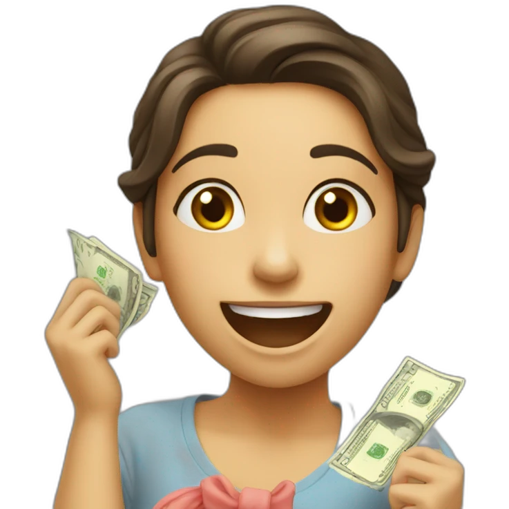 girl rejoices at money emoji