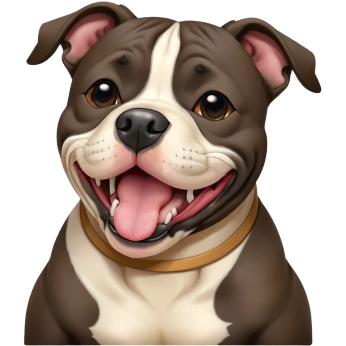 Cinematic Cute Yawning Black/Brindle Staffordshire Bull Terrier Portrait Emoji, Head tilted slightly with a dramatic, wide-open yawn, showcasing a smooth Fur with a striking black and brindle pattern, floppy ears slightly drooping, round dark eyes barely open in drowsy contentment, Simplified yet irresistibly adorable features, highly detailed, glowing with a soft, cozy glow, high shine, relaxed yet expressive, stylized with a touch of whimsy, bright and endearing, soft glowing outline, capturing the essence of a sleepy yet affectionate guardian, so drowsy it feels like it could stretch right out of the screen and curl up for a nap! emoji