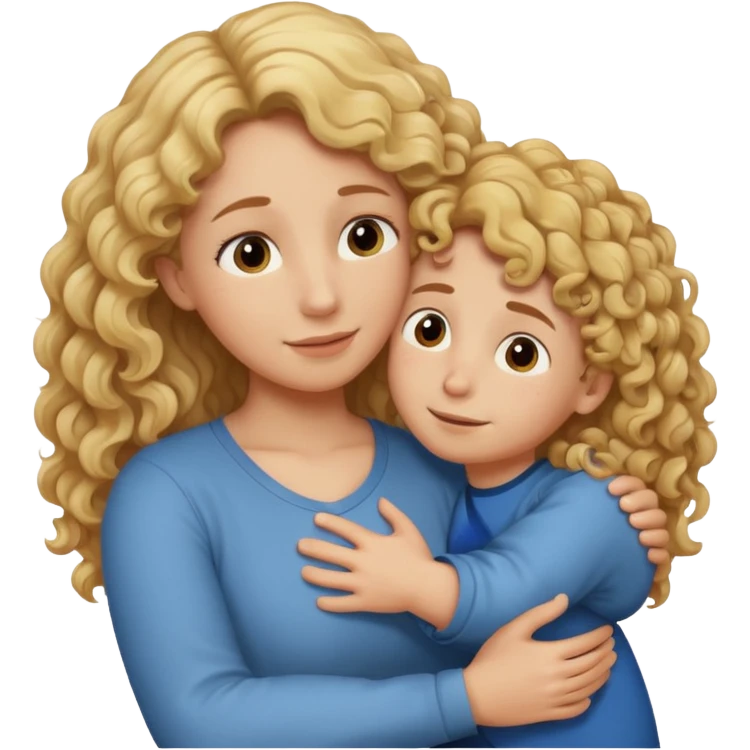 a mother with blond curly long hugging his son with brown hair and like saying its okay emoji