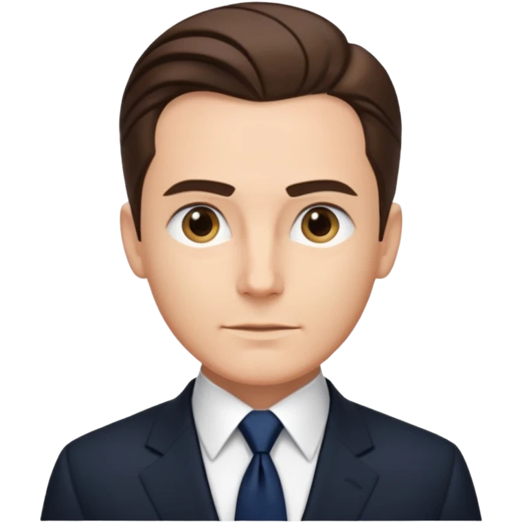 gentleman, Caucasian, brown slicked back hair, black suit, navy tie, formal style emoji