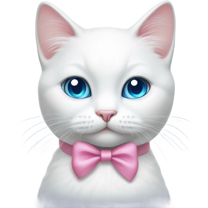 white cat with a pink bow and blue eyes emoji