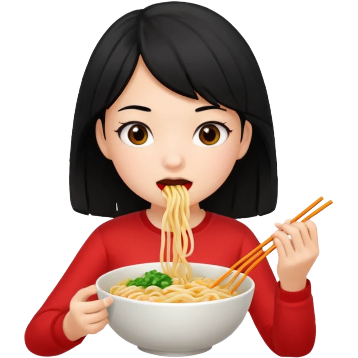 girl with black hair in 收人头、 eating noodles emoji