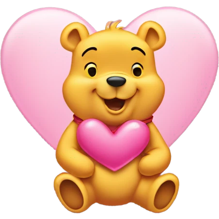 Winnie the Pooh cute with pink heart emoji