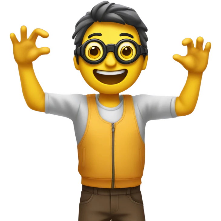 Create an emoji with the 'goggles celebration' gesture, where both hands form circles in front of the eyes, conveying excitement and joy, with a yellow face and playful energy. emoji