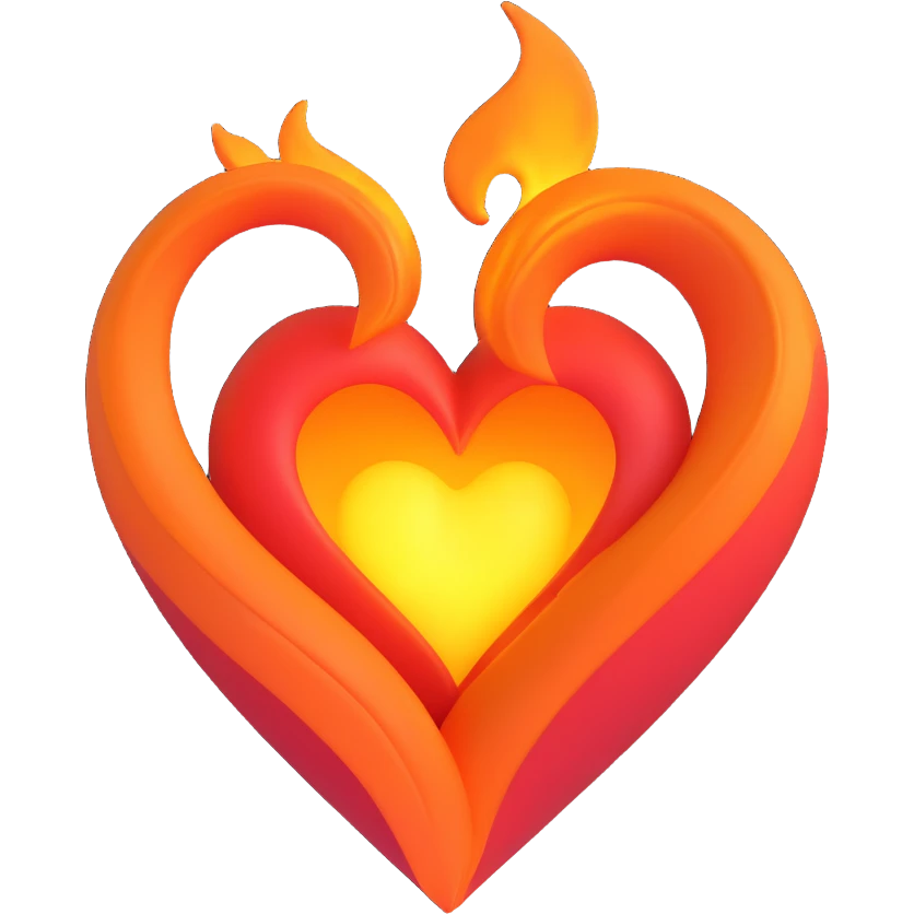3D emoji heart surrounded by swirling fire, with a warm glow emoji
