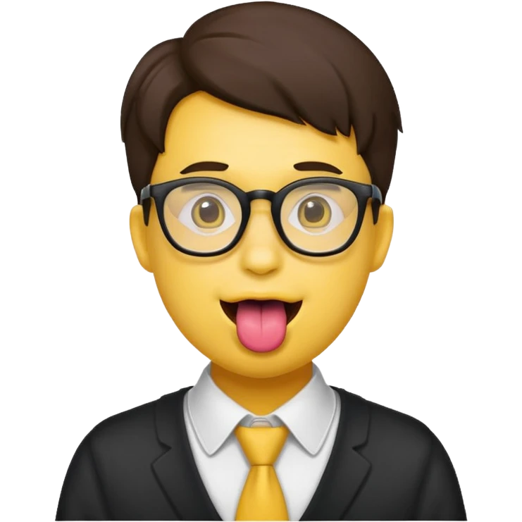 yellow round face with nerd glasses and tongue sticking out emoji