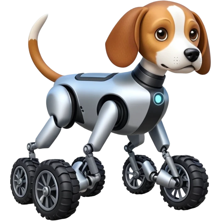 Very fast  jumping  Boston Dynamics robot beagle Sherlock Holmes robodog with large 8 off-road wheels for feet  emoji