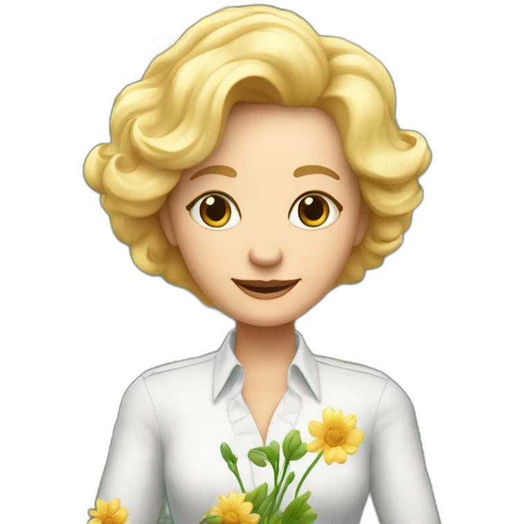 Une grand-mère avec des cheveux blonds et une chemise avec des fleurs emoji
