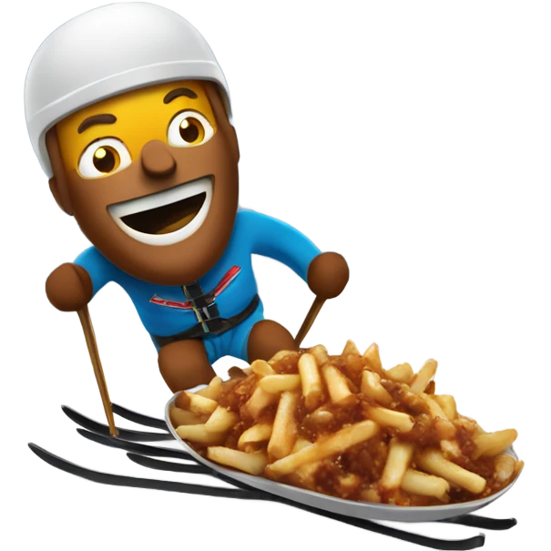 Poutine skiing on a mountain emoji