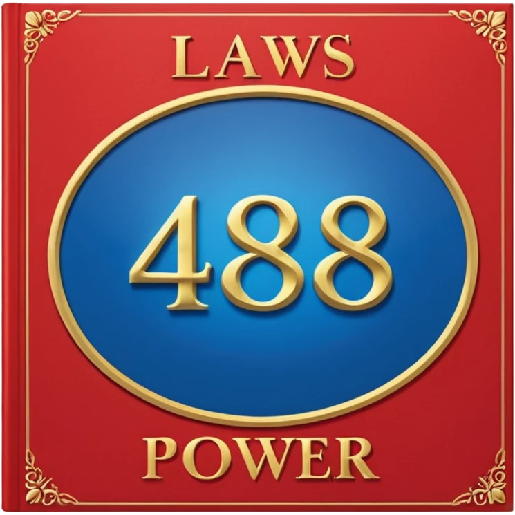 48 laws of power book orginal cover red and blue and in middle power emoji