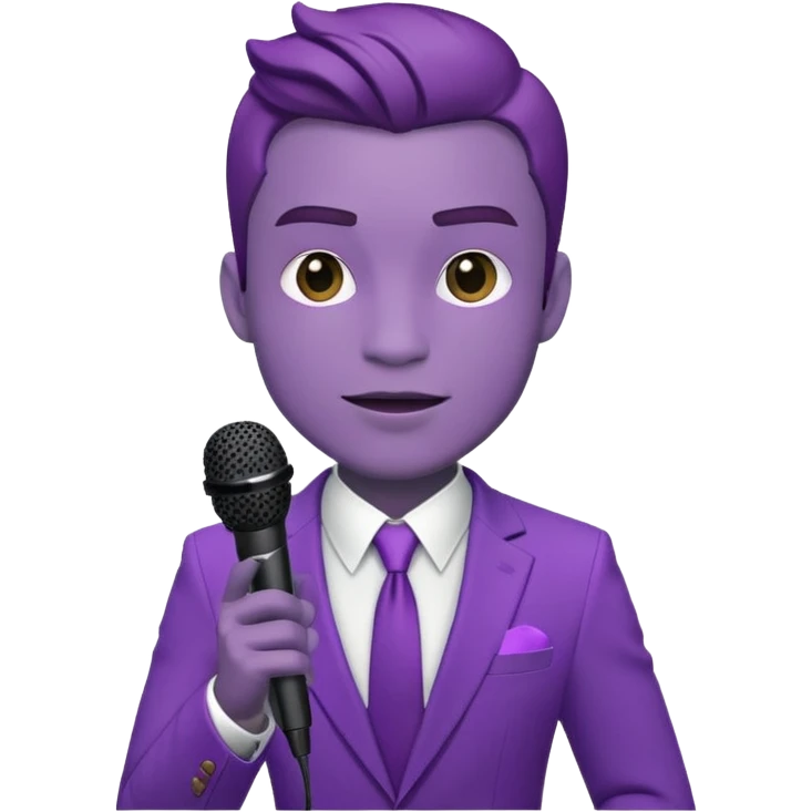 Drago con vestito viola che tiene un microfono in mano emoji