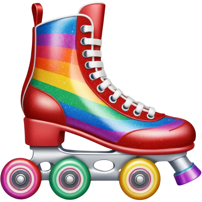 red vintage glitter roller skate with a white leather boot, rainbow stripes glitter emoji