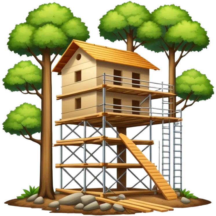 nature retreat building under construction surrounded by trees emoji