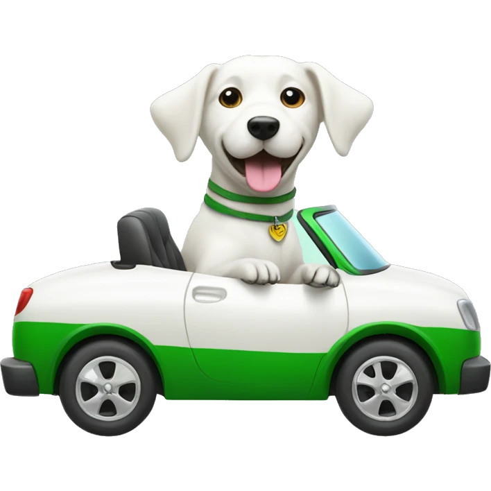 White dog driving green car emoji
