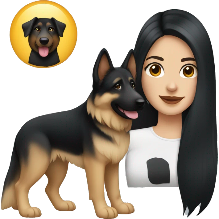 pale skin hispanic woman long black hair with german shepherd emoji