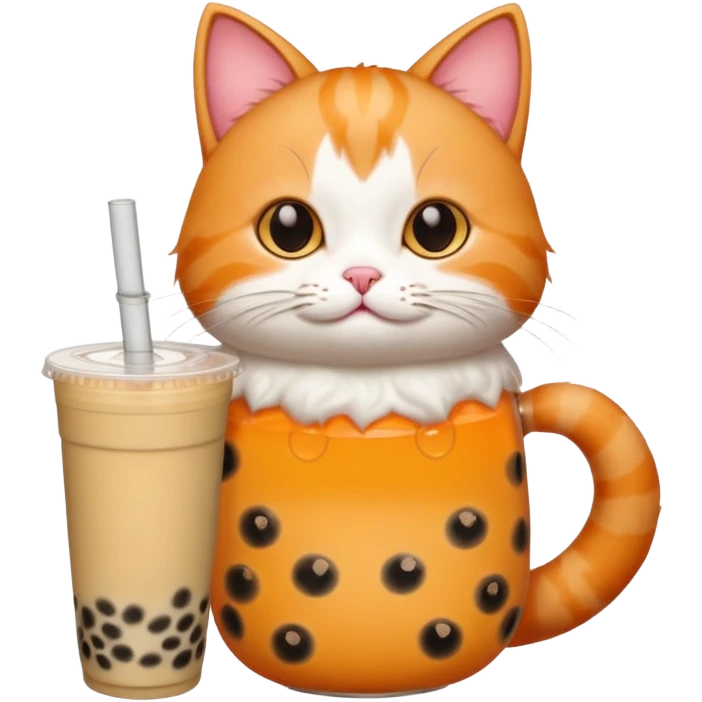 cat with bubble tea holding emoji