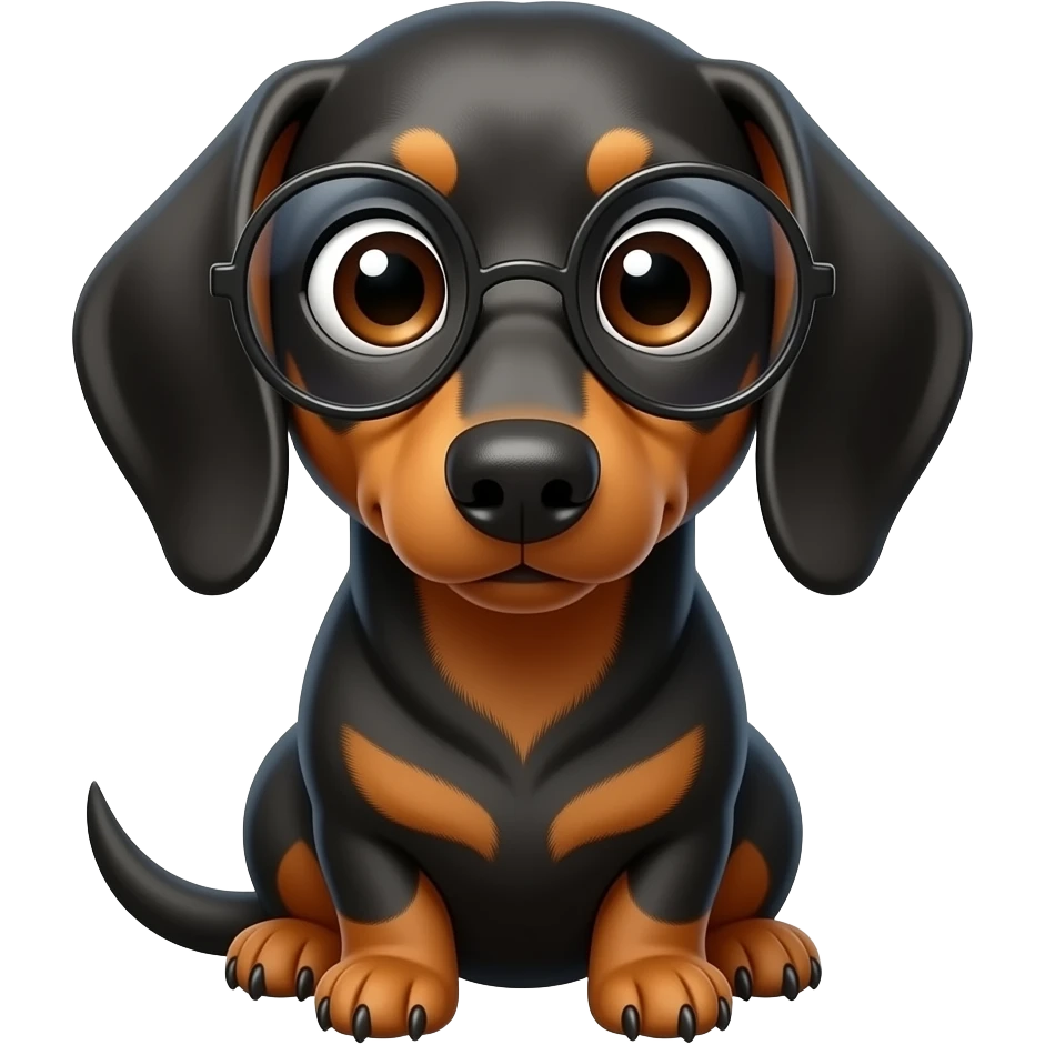 whimsical sitting dachshund wide eyes full body with eye glasses emoji