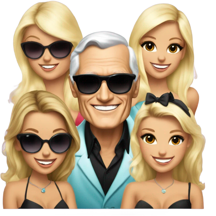 Young Hugh Hefner sunglasses with 4 beautiful blondes emoji