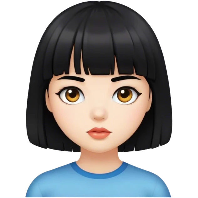 girl with black hair and bangs, with big face emoji