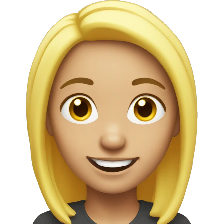 white happy woman with yellow hair  is squatting front view emoji