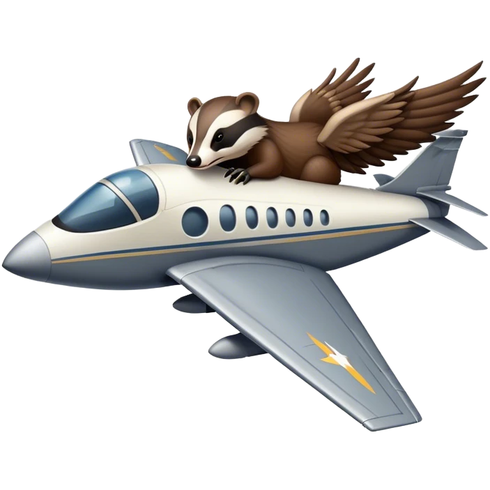 Badger holding onto wing of flying jet emoji